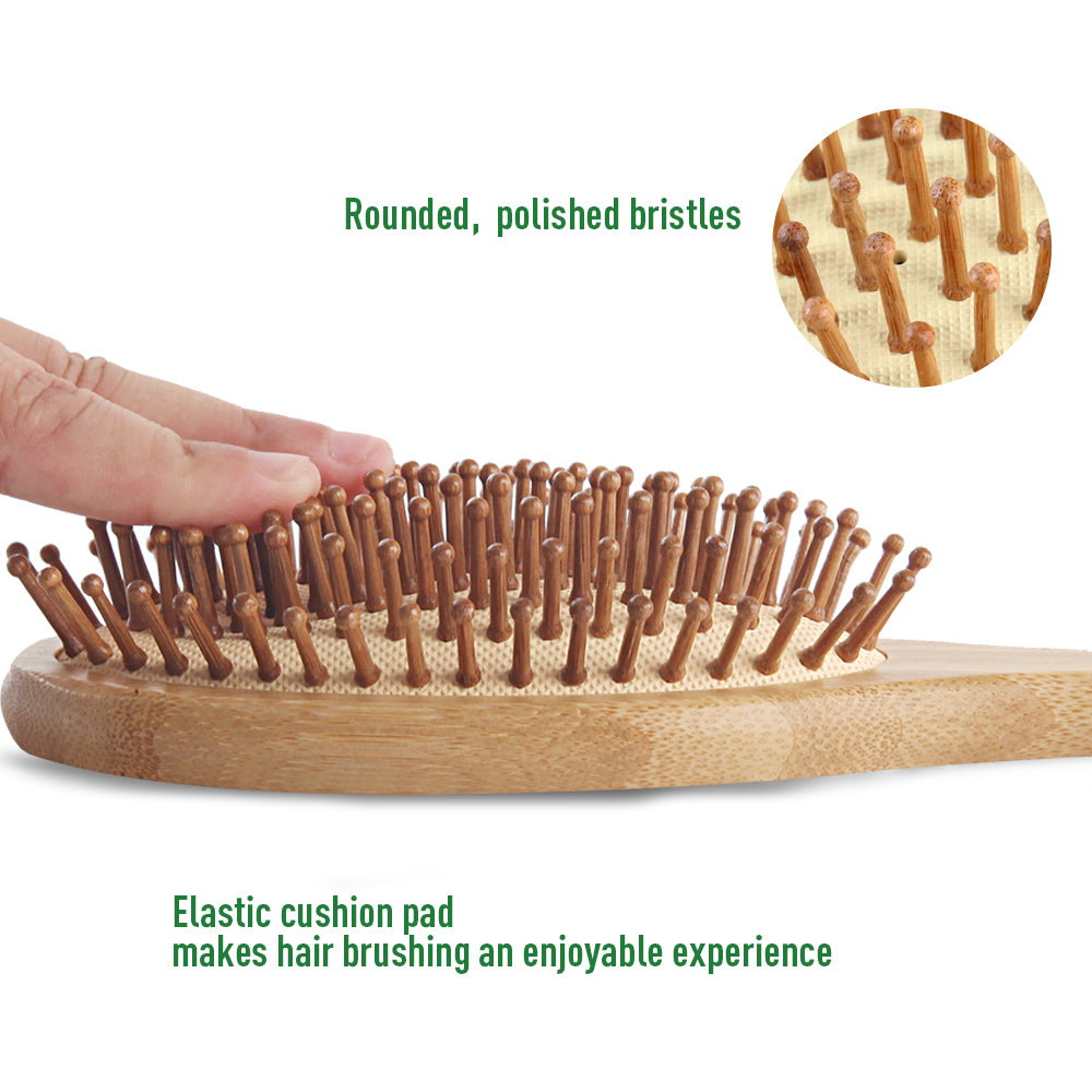 WOOD Hair Brush Oval Pneumatic 24cm Bristle:Small Spherical Bamboo Pin