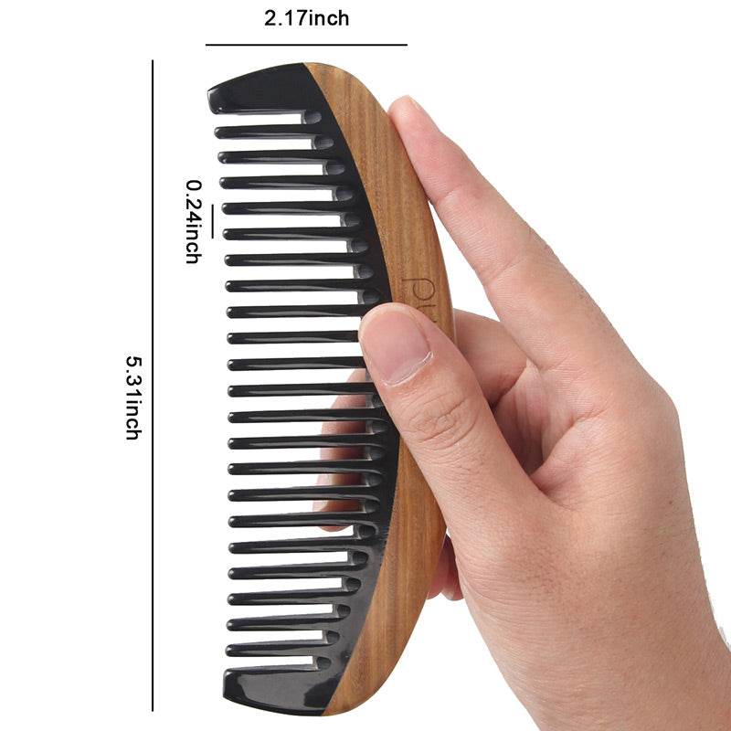 Anti Static Horn Sandalwood Wooden Wide Tooth Hair Comb Pureglo Naturals 0464