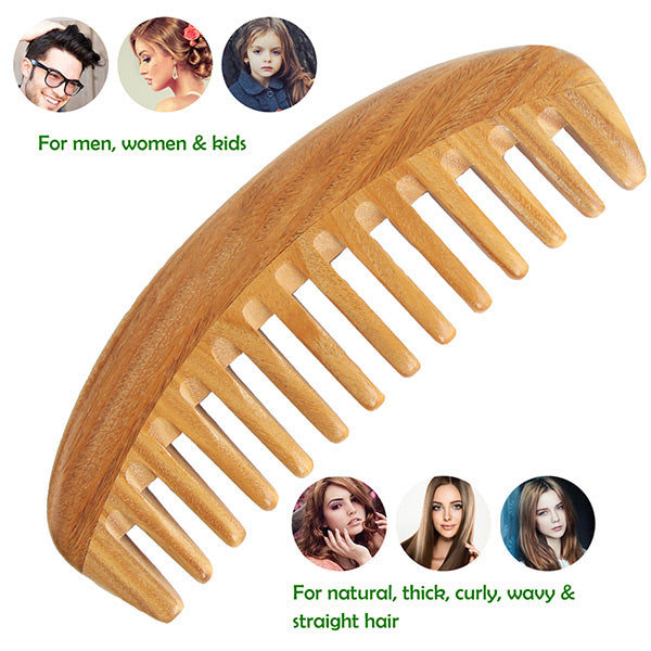 Natural Green Sandalwood Wooden Wide Tooth Hair Comb – pureGLO Naturals