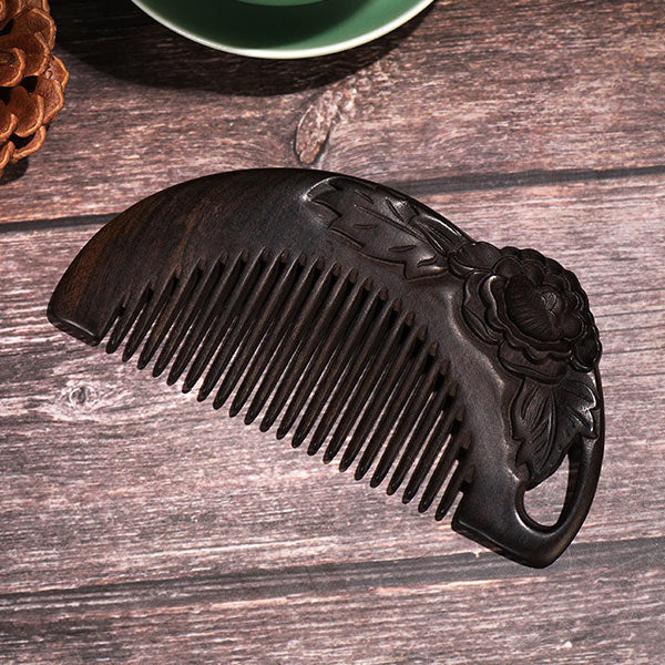 Natural Wooden Carved Peony Green Sandalwood Hair Comb Pureglo Naturals